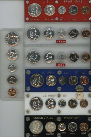 Great run 7 Diff. US Silver Proof Sets 1957-1964. Custom holders