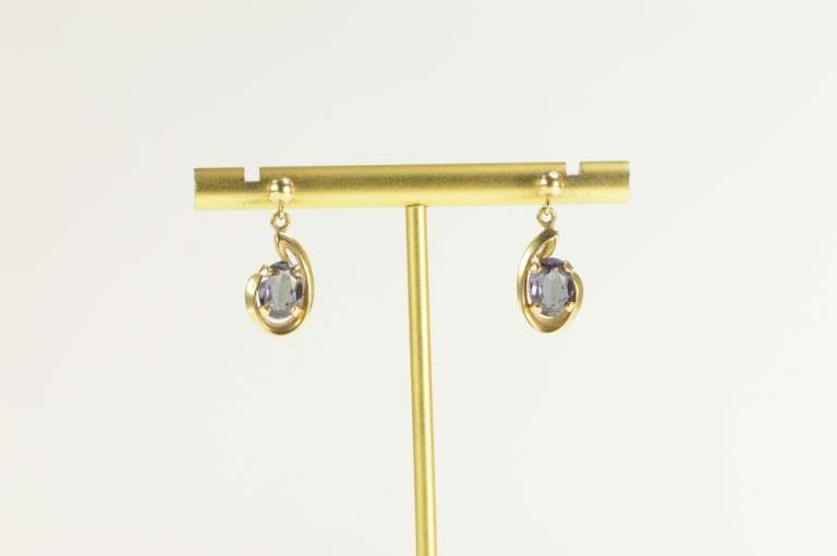 14K Yellow Gold Oval Smoky Quartz Swirl Drop Dangle Earrings