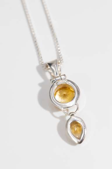 .925 Sterling Silver Pendant w/ Citrine Gem Stones 48mm x 15mm
