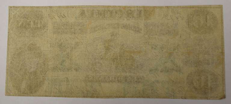 October 15th 1862 $10 Virginia Treasury Note, Circulated.