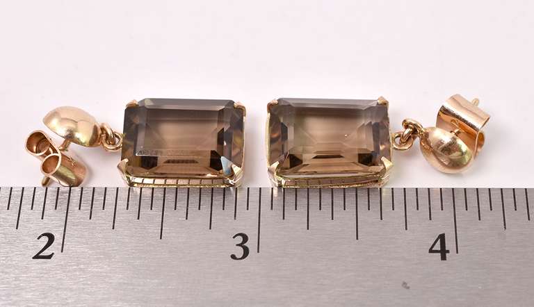 Marvelous Large Smokey Quartz Earrings in Yellow Gold