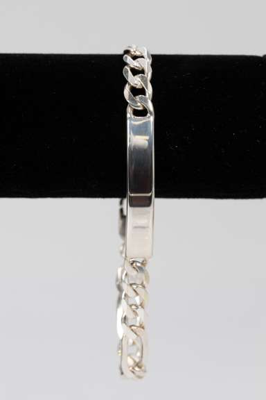 .925 Sterling Silver 8.5mm Diamond Cut Curb Link ID Bracelet 8 Inches