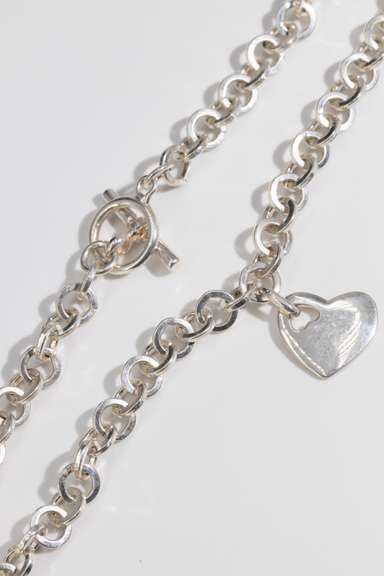 Italian .925 Sterling Silver 8.5mm Rolo Chain w/ 20mm Heart Pendant Toggle Clasp 19 Inch