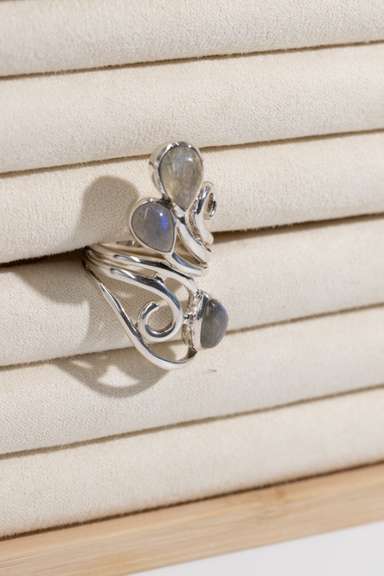 .925 Sterling Silver Labradorite Natural Gem Stone Ring Size 8