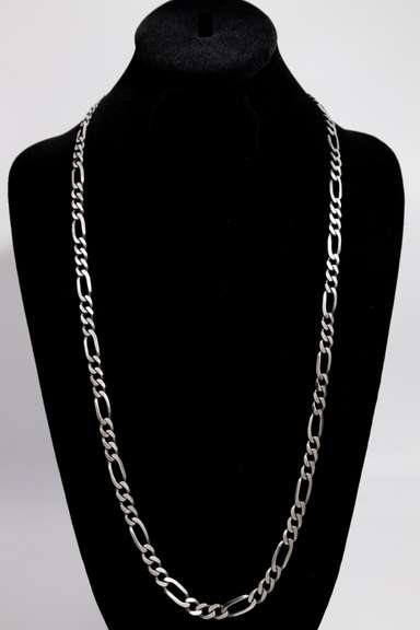 Italian Sterling Silver 3+1 Figaro Link Chain with Gun Metal Finish 7.2mm 30 Inch