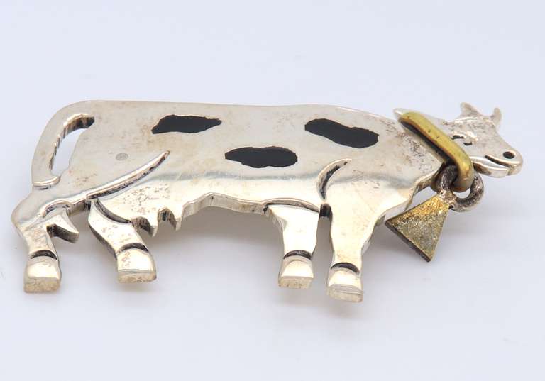 Vintage 925 Sterling Silver Cow Brooch