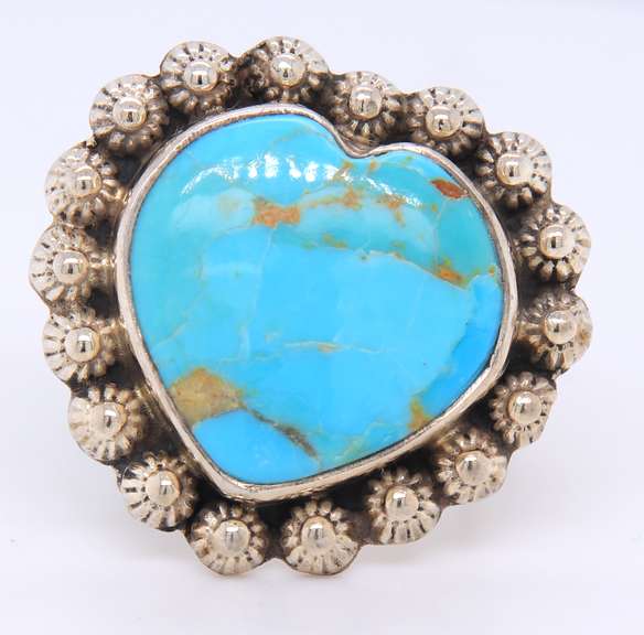 Sterling Silver Large Turquoise Heart Ring