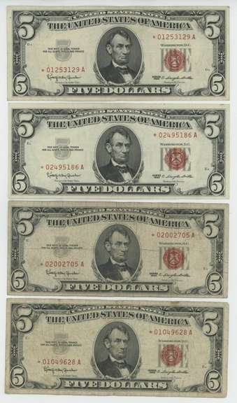 4 Series of 1963 $5 Red Seal STAR Notes