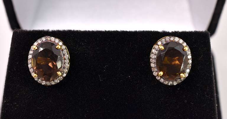 Precious 5.00CTW Smoky Quartz & 0.50CTW Diamond Earrings in Gold Plated Sterling Silver