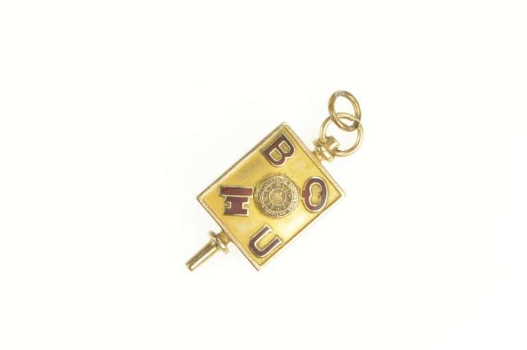 10K Yellow Gold 1940's Boston University Enamel Key Charm/Pendant