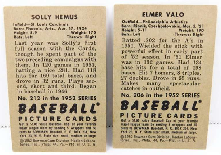 2 Bowman 1952 Baseball Cards