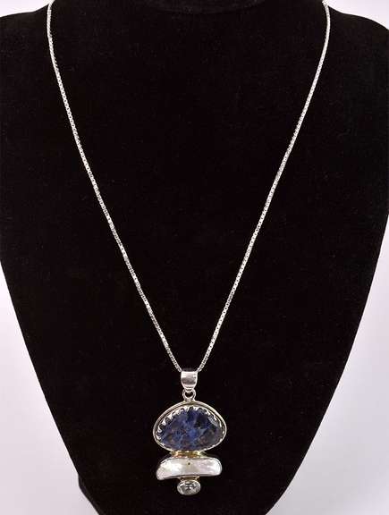 Unique Multi-Gemstone Pendant & Chain, Sterling
