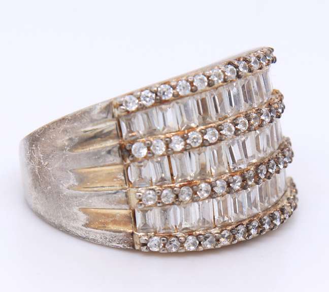 Vintage Sterling Silver Cubic Zirconia Wide Band