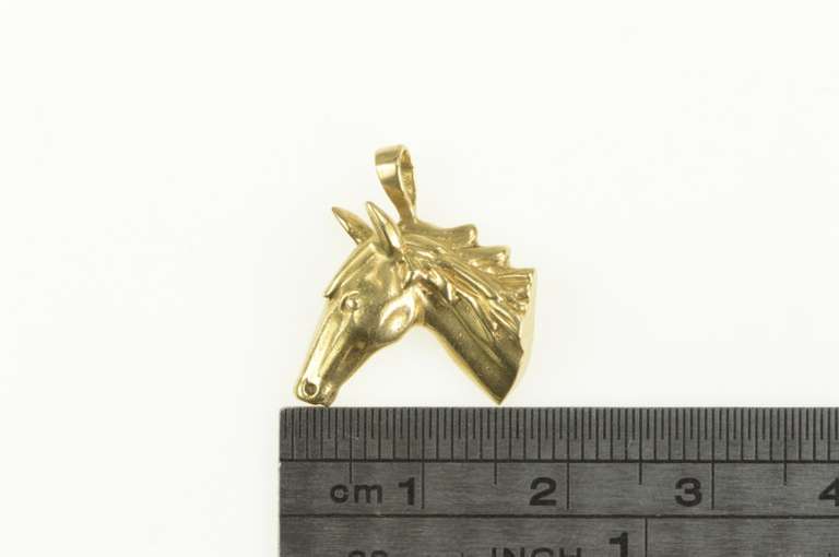 14K Yellow Gold Horse Head Equestrian Dressage Racing Pendant