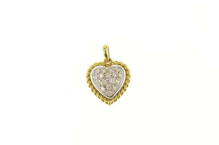 18K Yellow Gold Pave Two Tone Diamond Heart Love Symbol Pendant