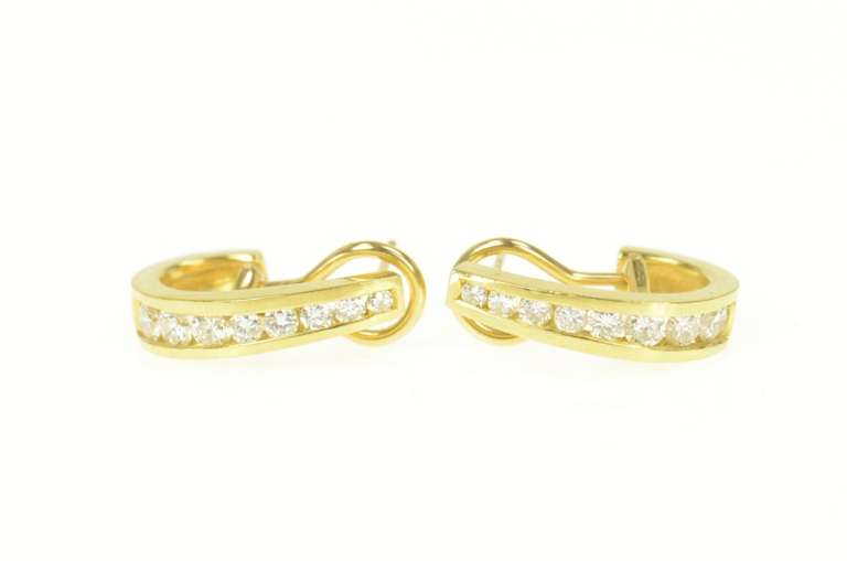 18K Yellow Gold 1.32 Ctw Curved French Clip Hoop Statement Earrings