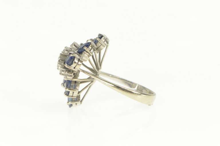 14K White Gold 1.88 Ctw Natural Sapphire VVS Diamond Cocktail Ring