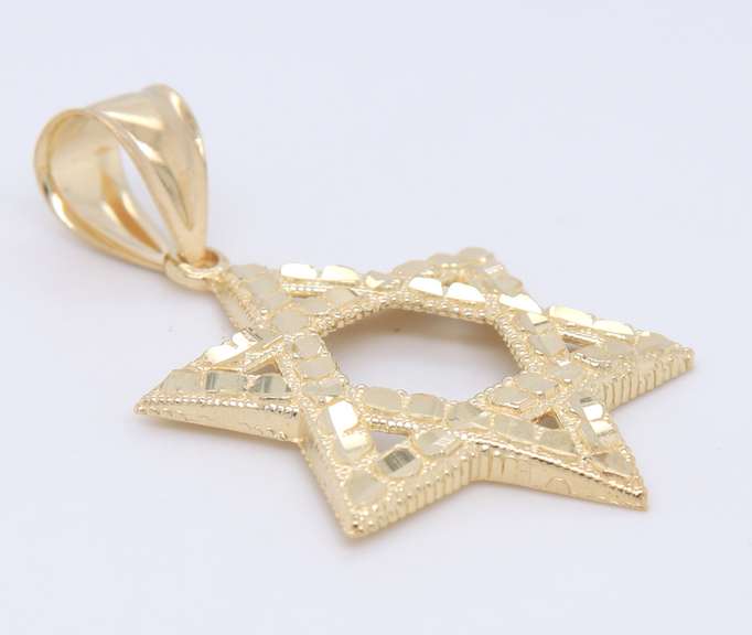 Wonderful Yellow Gold Diamond Cut Star of David Pendant