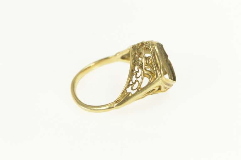 10K Yellow Gold Ornate Art Deco Filigree Statement Setting Ring
