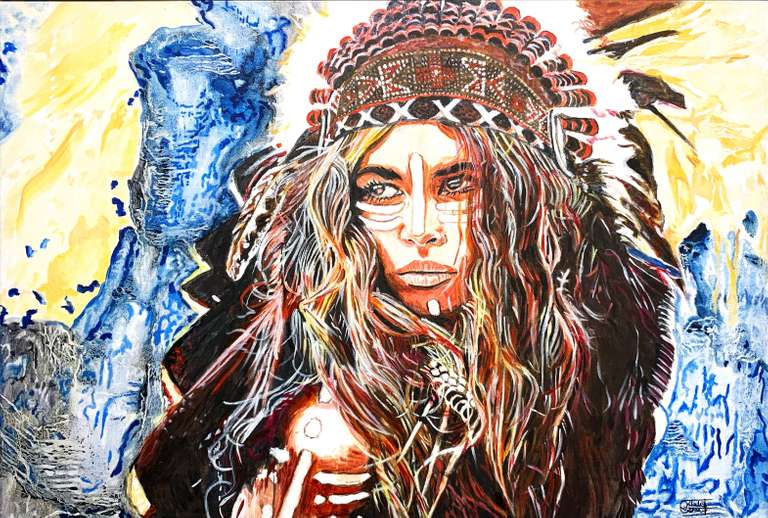 Ismail Khelalfa Original Oil on Canvas Native American Series