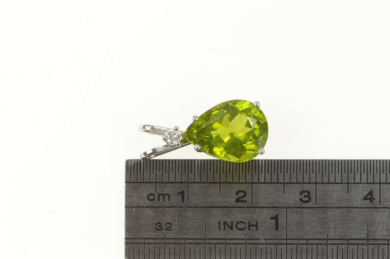 14K White Gold Pear Cut Peridot Diamond Accent Statement Pendant