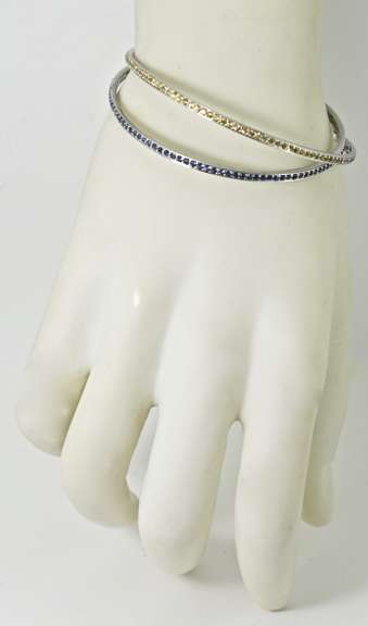 Wonderful Matched 14K Blue and Yellow Sapphire Bangles