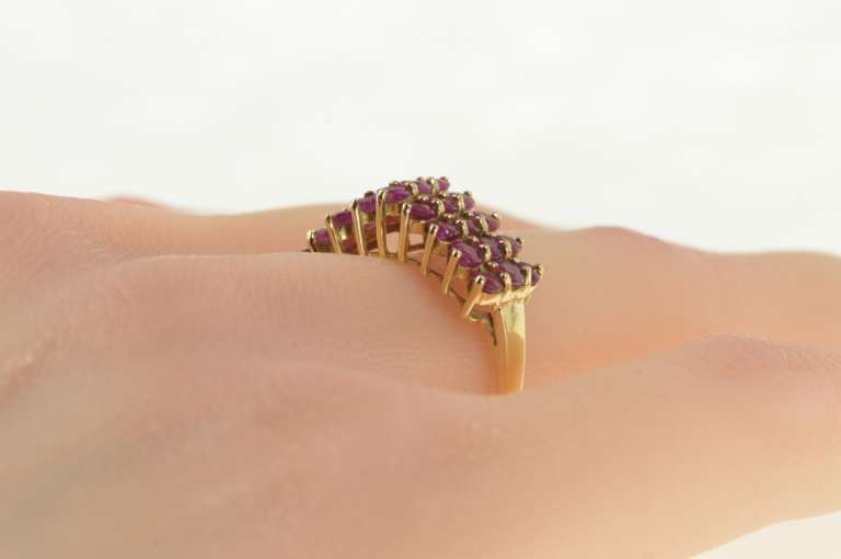 10K Yellow Gold Squared Ruby Cluster Row Statement Ring
