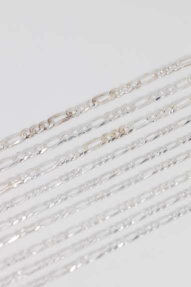Sterling Silver - Italy Stamped - Super Flat Diamond-Cut Figaro Lot - 9 Chains - 5.4mm to 7.9mm Wide - 26 to 30 Inch
