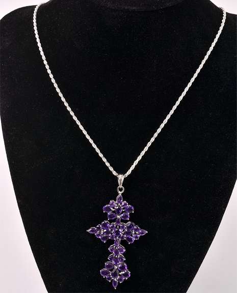Gorgeous Amethyst Cross & Chain in Sterling Silver