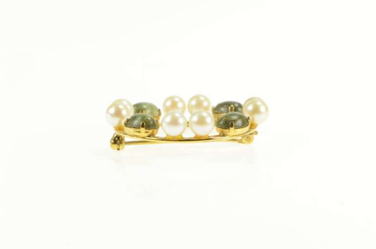 Gold Filled Pearl Nephrite Round Circle Retro Statement Pin/Brooch