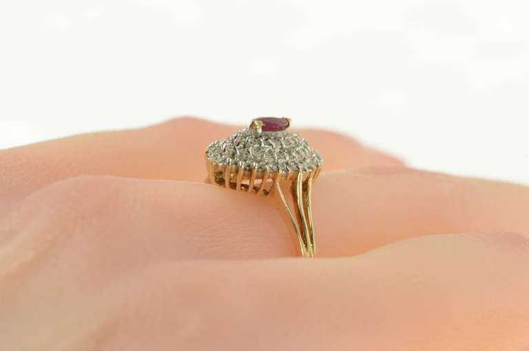 10K Yellow Gold 0.75 Ctw Marquise Ruby Diamond Cluster Halo Ring