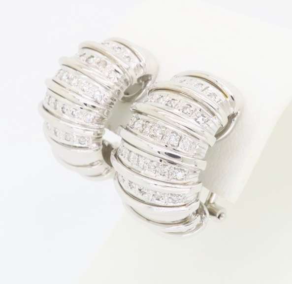 18K White Gold Diamond Omega Back Earrings