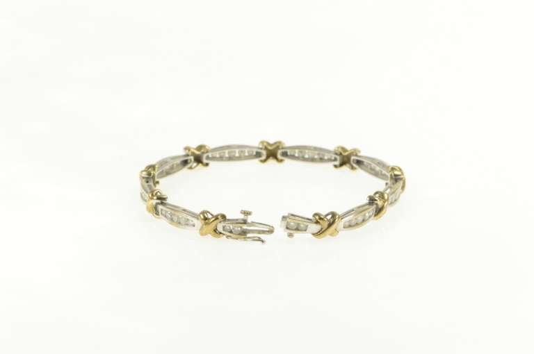 14K White Gold 1.75 Ctw Diamond Two Tone X Link Tennis Bracelet