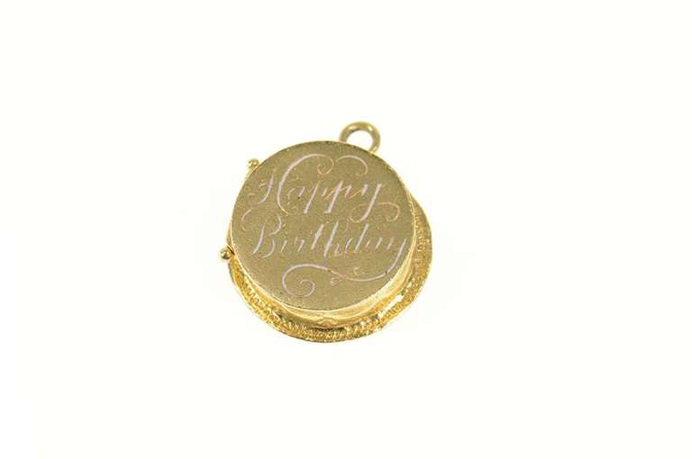 14K Yellow Gold Happy Birthday Articulated Candle Retro Charm/Pendant