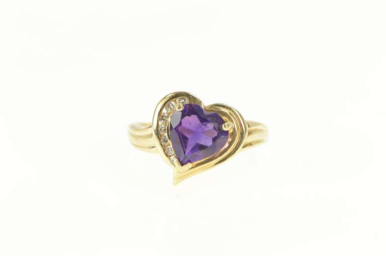 14K Yellow Gold Heart Amethyst Diamond Accent Love Symbol Ring