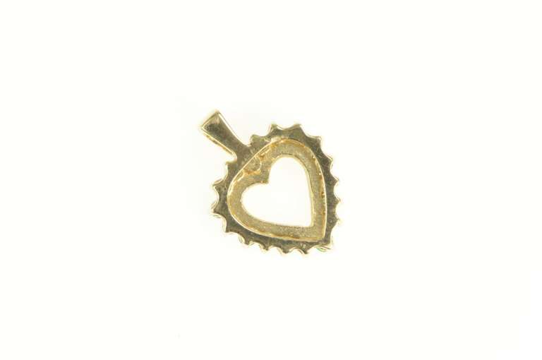 14K Yellow Gold Emerald Diamond Classic Heart Love Symbol Pendant