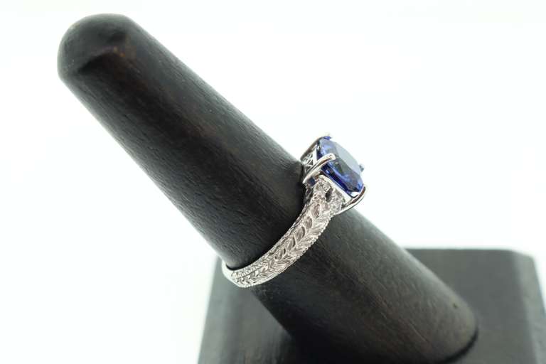 LADIES WHITE GOLD TANZANITE AND DIAMOND RING