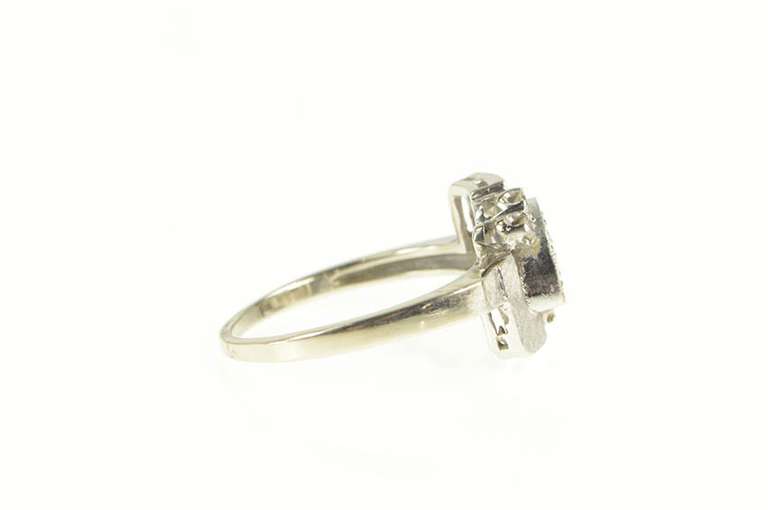 14K White Gold 0.33 Ctw 1940's Diamond Cluster Bypass Ring