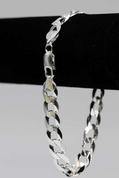 .925 Italian Sterling Silver 9.7mm Curb Chain Bracelet 9 Inches