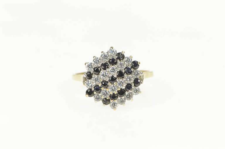 9K Yellow Gold Sapphire Diamond Cluster Striped Cocktail Ring