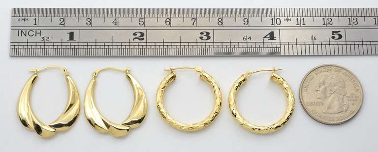 Two Pairs of Gold Hoop Earrings