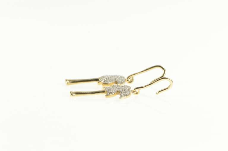 10K Yellow Gold Pave Diamond Palm Tree Tropical Dangle Earrings