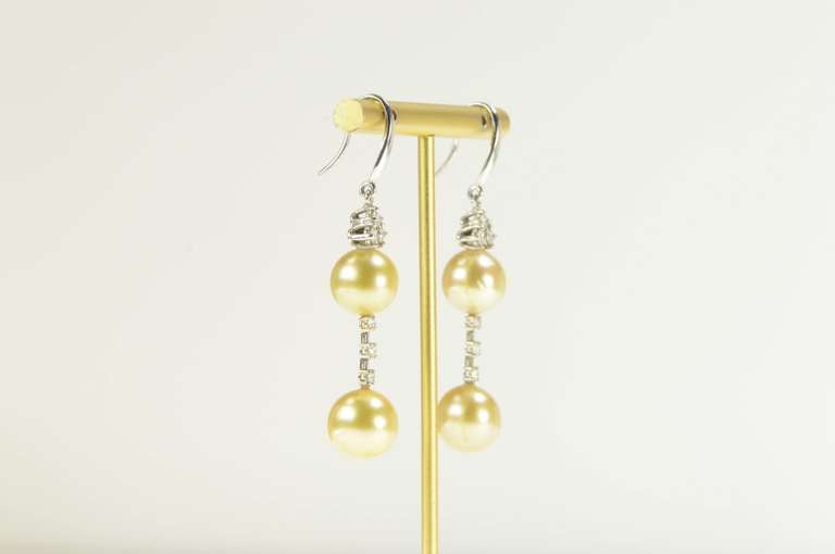 14K White Gold Champagne Pearl Diamond Dangle Statement Earrings