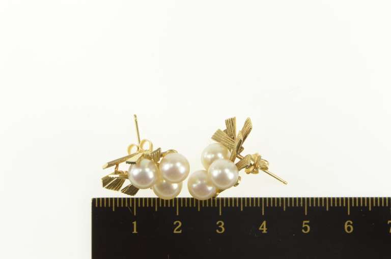 14K Yellow Gold Pearl Cluster Retro Geometric Statement Earrings