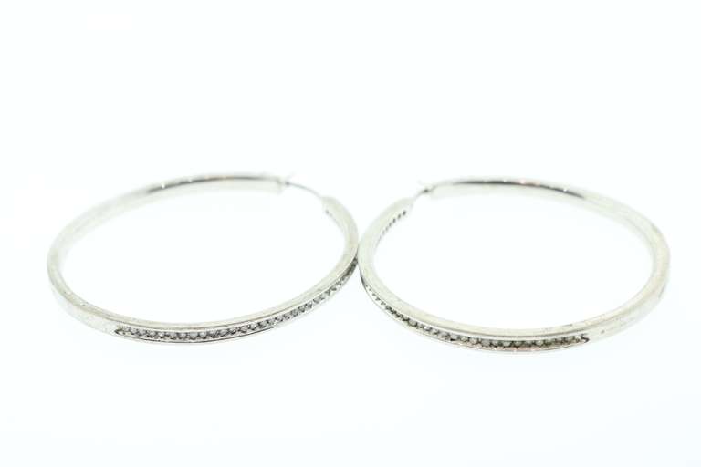LADIES LARGE STERLING AND DIAMOND LOOP EARRINGS