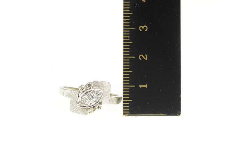 14K White Gold 0.33 Ctw 1940's Diamond Cluster Bypass Ring
