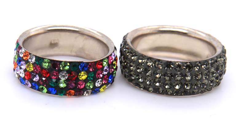 Group Lot of 2, 925 Sterling Silver Multi Color Cubic zirconia Rings