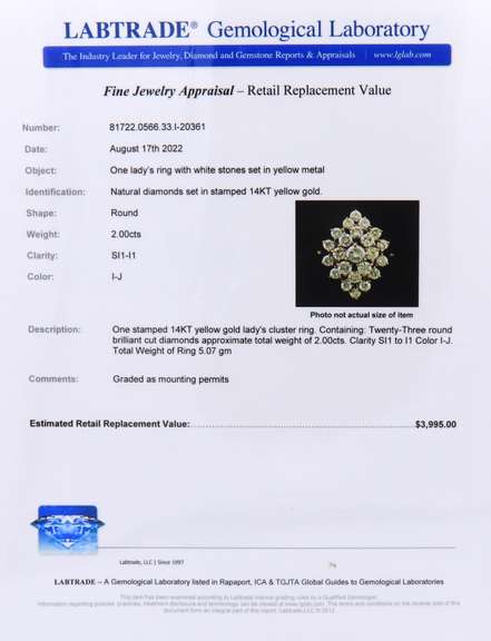 Lovely Yellow Gold 2ctw Diamond Cluster Ring