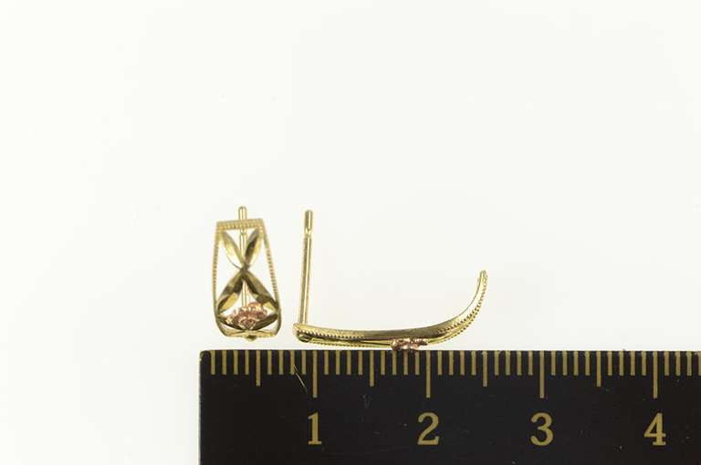 10K Yellow Gold Rose Diamond Cut Leaf Curved Bar Earrings