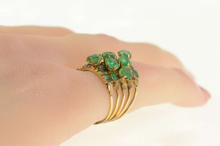 14K Yellow Gold Victorian Layered Green Glass Statement Band Ring